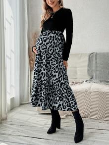 SHEIN 孕婦豹紋荷葉邊連衣裙 - 淺色水洗藍 - 查看 4