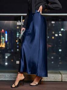 SHEIN Privé Màu thuần Lỏng lẻo phù hợp Giải trí Váy - Màu xanh ngọc - Xem 3