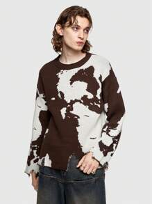 ROMWE MEN Street Life Men Colorblock Round Neck Sweater - Coffee Brown - View 5