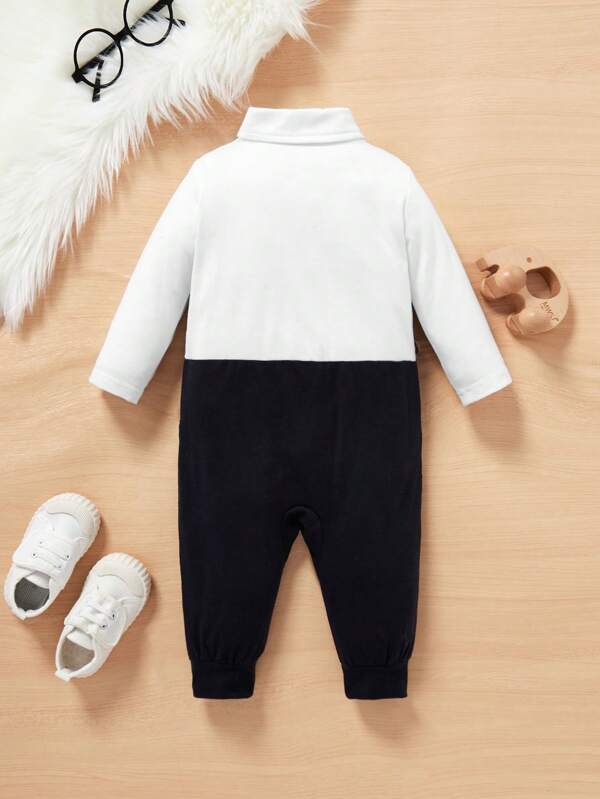 SHEIN Baby Boy Casual College Elegant Gentleman Retro Lapel Bow Baby