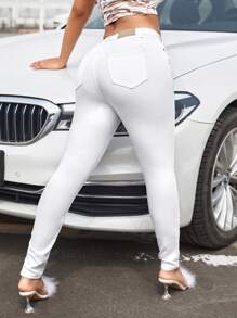 SHEIN SXY High Waist Skinny Jeans - White - View 1