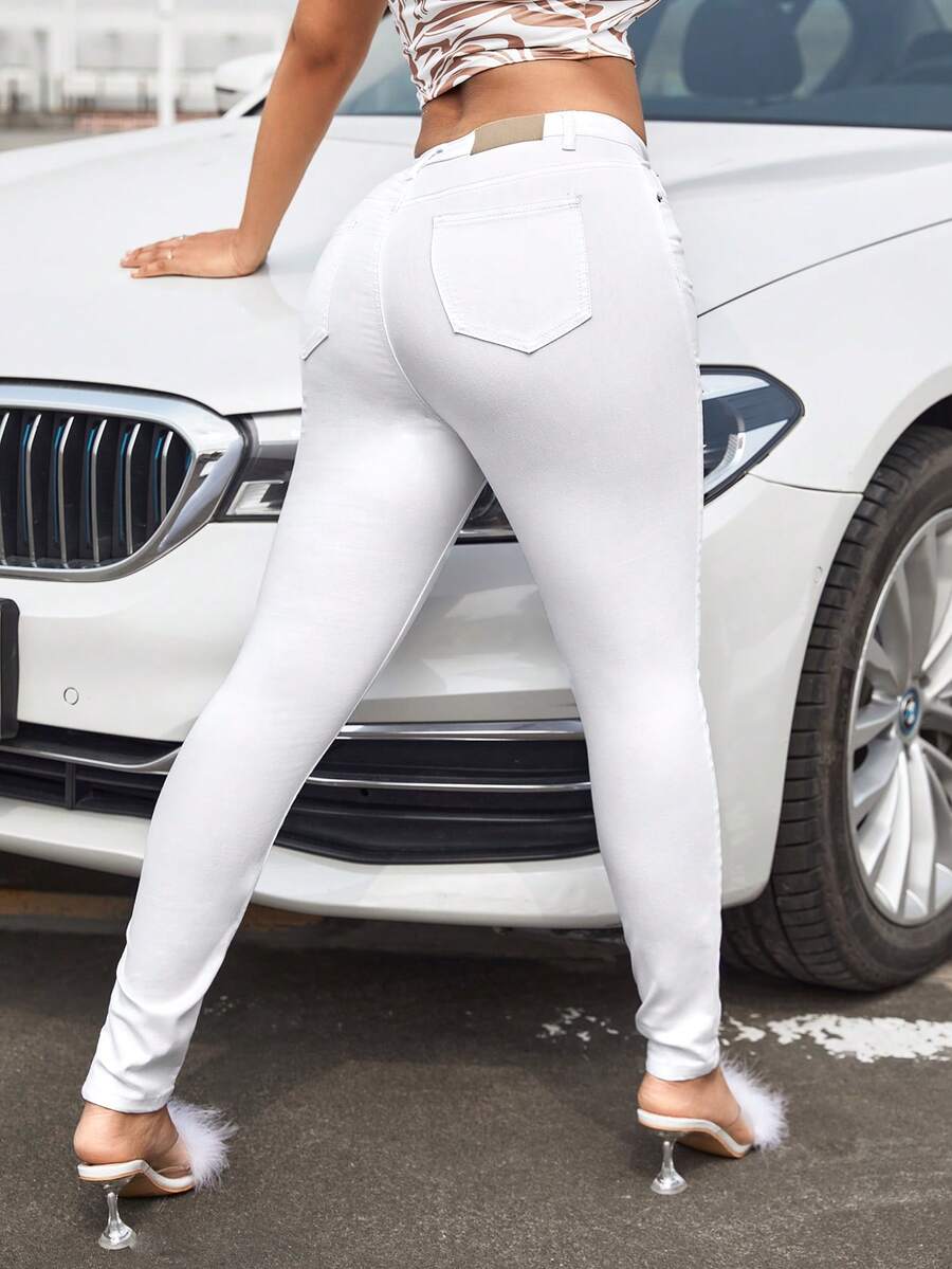 SHEIN SXY High Waist Skinny Jeans - White - View 1