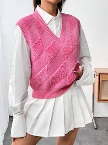 SHEIN Qutie Chaleco Suéter Casual Para Mujer - Rosa - Ver 6