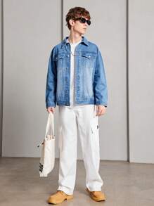 SHEIN Garoto adolescente Bolso Com Aba Jaqueta Denim