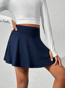 SHEIN Tween Girl Solid Active Skort With Phone Pocket
