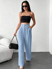 EURMUSE Women's Wide Leg Suit Pants - Grey - View 3