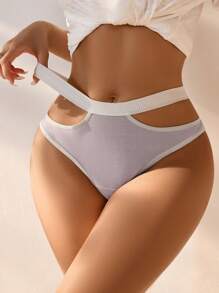 SHEIN Women Casual Comfy Polyester Thong With Contrast Binding And Cut Out Details