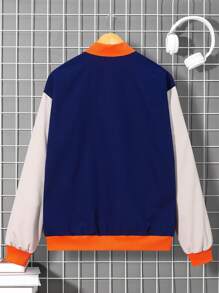 SHEIN Teen Boy Letter Graphic Colorblock Drop Shoulder Varsity Jacket Without Hoodie - Multicolor - View 2