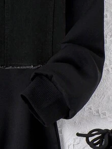 SHEIN Tween Girl Flap Pocket Vest Jacket & Solid Dress - Black - View 4