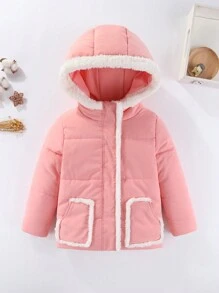 SHEIN Girls' Thickened Mid-length -padded Coat, Winter New Style Student Overcoat For Toddler Girls - Pink - View 3
