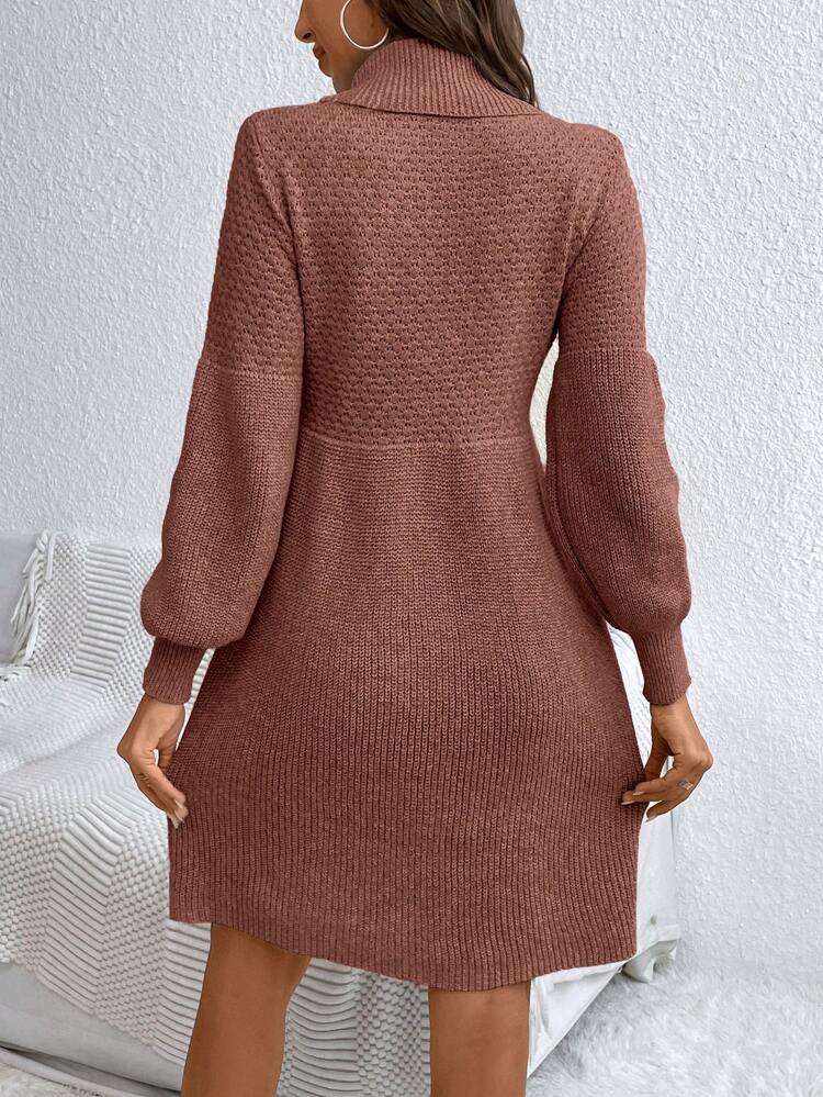High Neck Lantern Sleeve Knitted Dress In Fall/Winter Christmas Red New Year Casual Valentine's Day