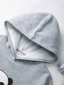 Teen Girls Cartoon Graphic Drop Shoulder Hoodie - Grey - View 4