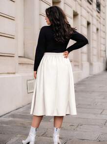 SHEIN Privé Plus High Waist PU Leather Skirt - Beige - View 2