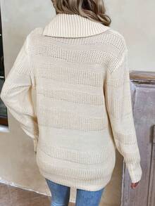 SHEIN LUNE Women's Asymmetrical Neckline Long Sweater - Beige - View 2