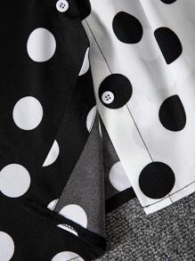 Celure Plus Polka Dot Print Two Tone Shirt - Black and White - View 5