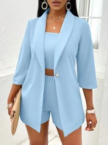 SHEIN Slayr Solid Women's Top And Pants Set - Baby Blue - View 5