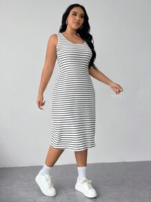 SHEIN EZwear 大碼條紋印花洋裝&短夾克 - 黑與白 - 查看 2