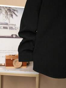 SHEIN 男大童素色前紐扣襯衫不帶T恤 - 黑色 - 查看 6