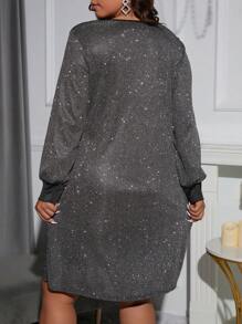 SHEIN Clasi Plus Contrast Binding Glitter Dress - Black - View 2