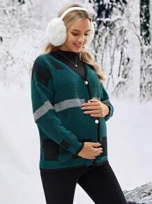 SHEIN Maternity Casual Loose Cardigan Sweater, For Winter
