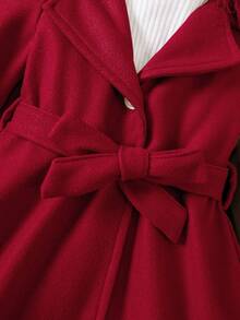 SHEIN Young Girl Overcoat With Fur Collar, Hood, Waist Belt For Autumn/Winter - Red - View 4