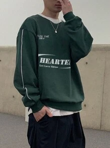 DAZY Men's Letter Printed Contrast Trim Sweatshirt - Green - View 2