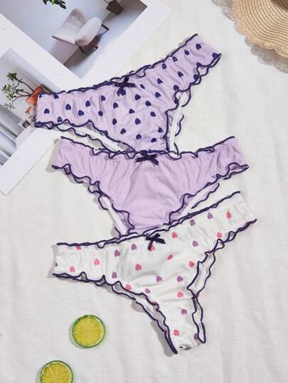 3 piezas/set Ropa interior de mujeres con estampado de corazón triángulo ( )
