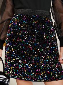 SHEIN 女童亮片网眼裙 - 黑色 - 查看 5