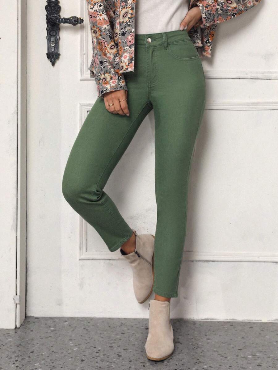 SHEIN LUNE Women's Skinny Jeans - Green - View 1