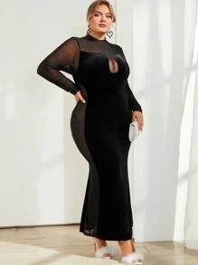 SHEIN Privé Plus Size Contrast Mesh Hollow Out Mermaid Dress