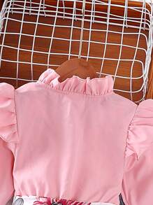 Cô gái In hoa Viền Ruffle Váy có thắt lưng - Hồng - Xem 4
