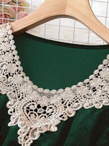 SHEIN Clasi Camisa De Talla Grande Con Incrustaciones De Encaje - Verde - Ver 3