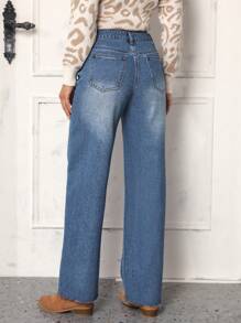 SHEIN LUNE High Waist Straight Leg Jeans - Blue - View 2
