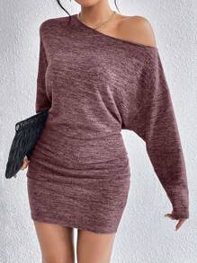 SHEIN Essnce 段染蝙蝠袖緊身洋裝 - 酒紅色 - 查看 1