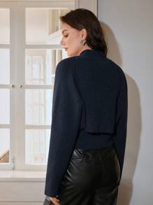 SHEIN Unity Zip Up Sweater Vest With Shrug Cardigan Knit Pullover Fall Winter Outfit - Navy Blue - View 2