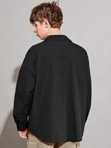 SHEIN Thiếu niên con trai Chất rắn Nút phía trước Áo sơ mi - màu đen - Xem 8