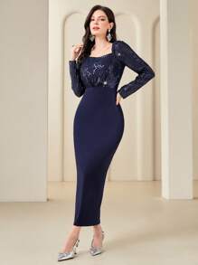 Modelyn Kim sa Vá lại Thanh lịch Đầm - Màu xanh hải quân - Xem 5