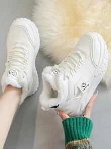 女性冬季保暖絨面高筒ins風格學生休閒運動鞋 - 白色 - 查看 3