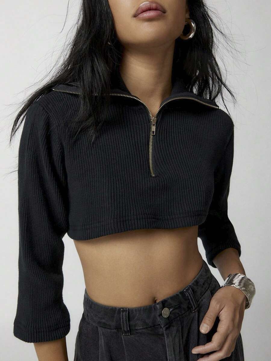 INAWLY Half Zip Crop Sweatshirt Pullover Fall Outfit