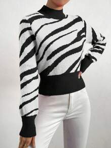 SHEIN Essnce 斑馬條紋圖案毛衣 - 黑與白 - 查看 5