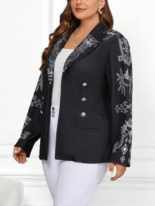 SHEIN Clasi Kích thước lớn In Hình học DOUBLE-BREASTED Áo vest - màu đen - Xem 3