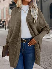 SHEIN Essnce Cárdigan informal de diseño con mangas tipo murciélago - Marrón Mocha - Ver 3