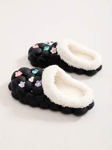 女士休閒拖鞋,時尚外穿,厚底防滑,冬季保暖 - 黑色 - 查看 2