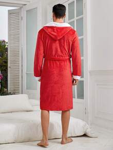 Nam Khối màu Đồ ngủ Bộ , Riêng biệt , Thích hợp Đối với Gia đình Phù hợp Với Mẹ Và - Đỏ - Xem 2