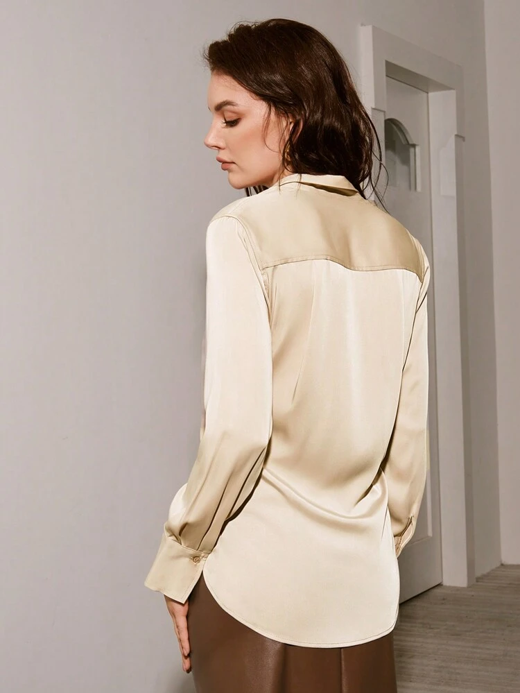 Solid Wrap Satin Blouse Fall Cloth For Women