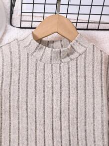 SHEIN Vestido De Niña Adolescente De Punto Acanalado Con Cuello Simulado Y Sin Cinturón