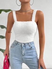 SHEIN Essnce Women'S Solid Fluffy Plush Camisole - White - View 6