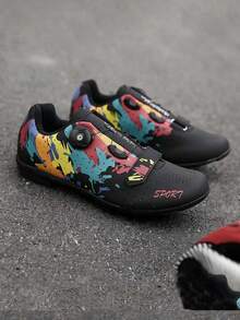 男士色塊騎行鞋,戶外,輕便迷彩塗鴉騎行鞋 - 黑色 - 查看 3