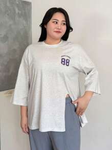 Dazy Plus Letter Print T-Shirt - Light Grey - View 12