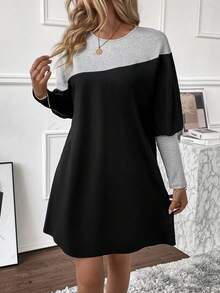 SHEIN LUNE Two Tone Gigot Sleeve Tee Dress - Multicolor - View 4